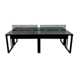 Kit com 2 Mesas Plataforma Dupla de 150Lx135P com régua de conectividade e painel divisor em vidro- SM Prime - 76Ax150Lx135P