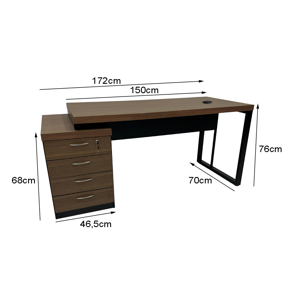 Mesa de Escritório 172cm Dinâmica Pé Metálico Com Gaveteiro Pedestal de 4 gavetas - SM Prime - 76AX172LX70P