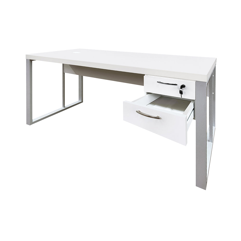 Mesa de Escritório 140cm Pé Metálico Com Gaveteiro de 2 Gavetas - SM Prime - 76Ax140Lx60P