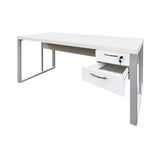 Mesa de Escritório 140cm Pé Metálico Com Gaveteiro de 2 Gavetas - SM Prime - 76Ax140Lx60P