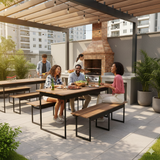 Mesa para Refeitório 6 Lugares c/2 Bancos 3 Lug. em MDF com Estrutura Metálica 180L x 72P