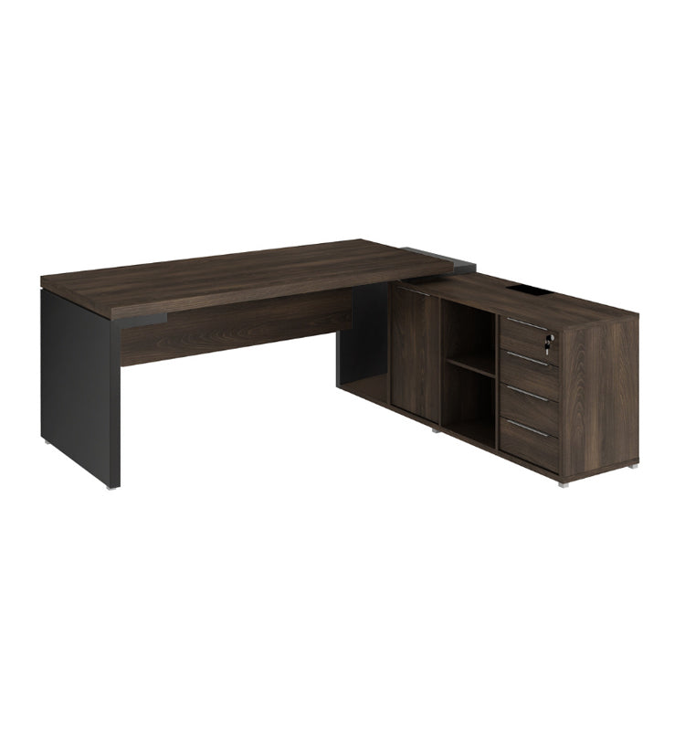 Mesa de Escritório em "L" dinâmica com armário lateral - Euro França - 76AX180/202,5LX45/80P