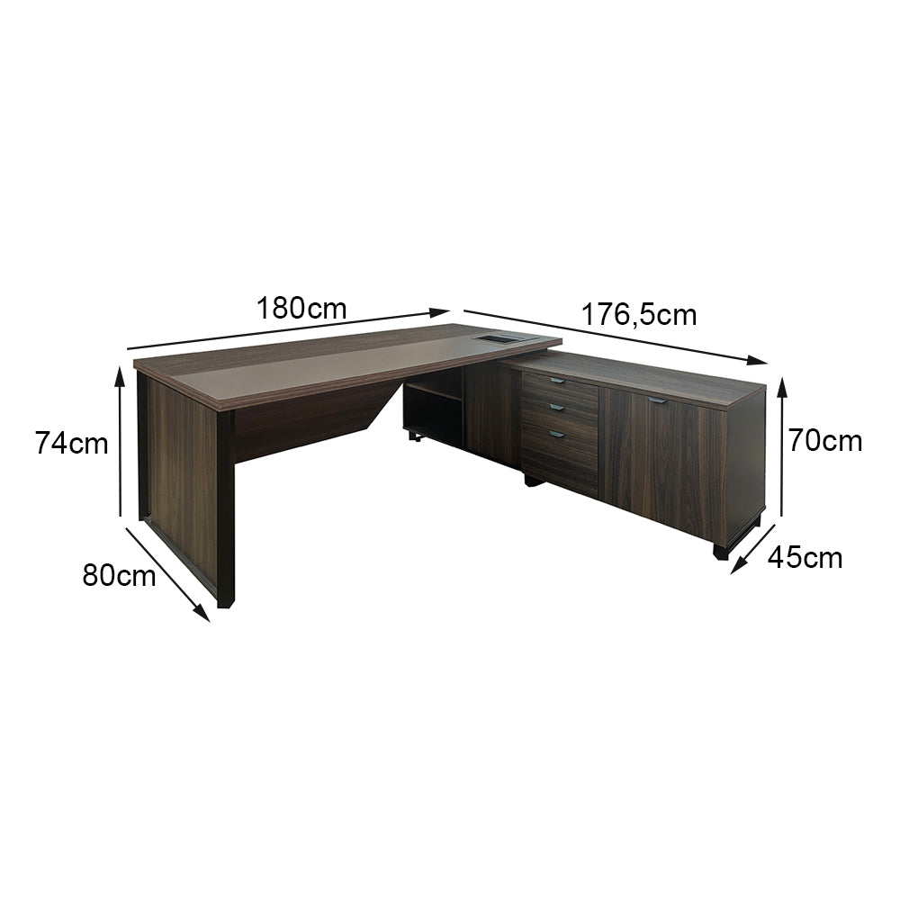 Mesa de Escritório em "L" Com Armário Lateral e 1 Caixa de Tomadas à Direita - Euro Malta - 74AX180LX176,5P