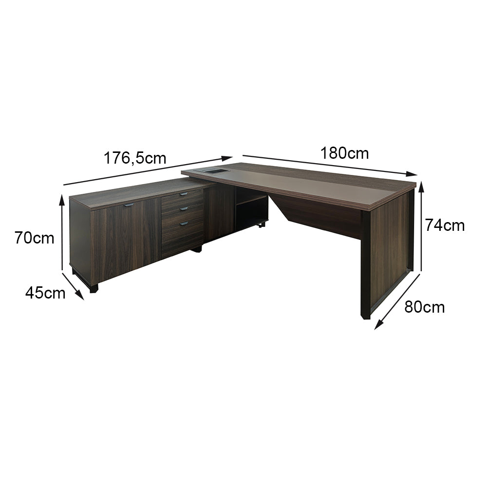 Mesa de Escritório em "L" Com Armário Lateral e 1 Caixa de Tomadas à Esquerda - Euro Malta - 74AX180LX176,5P
