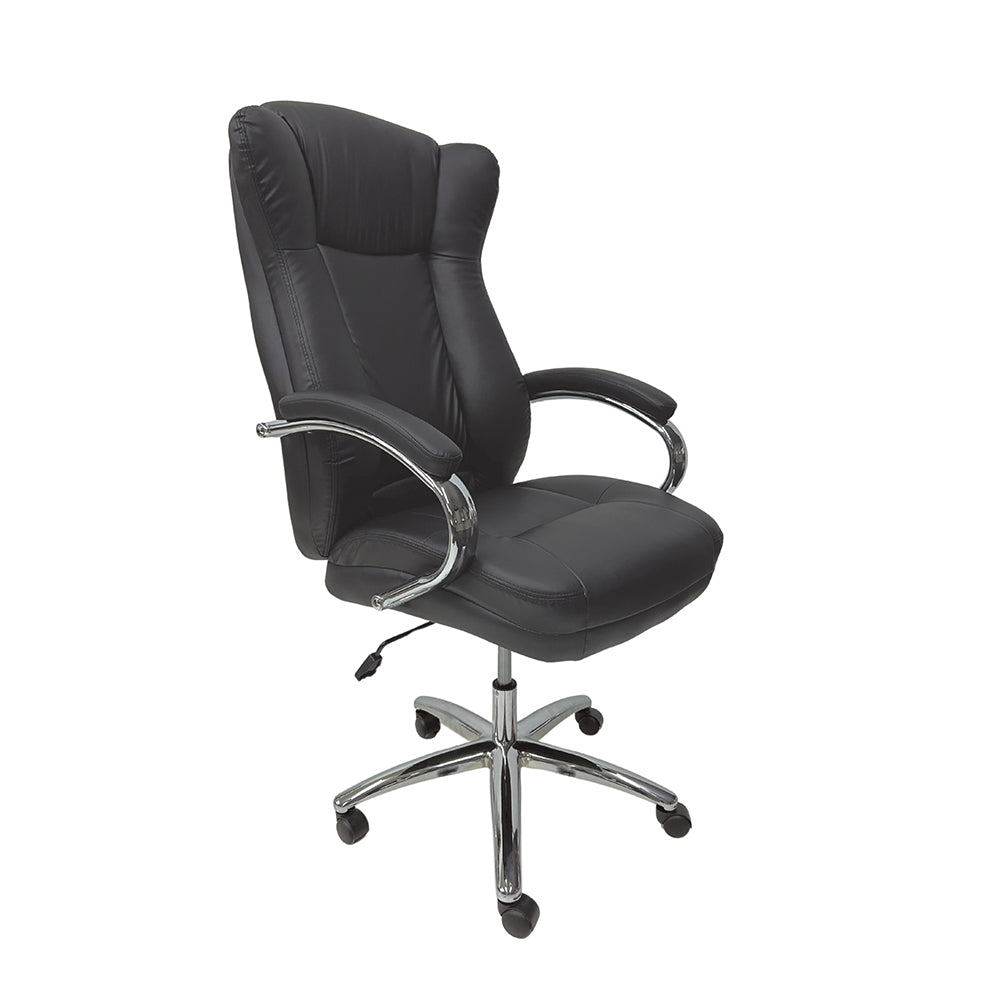 Cadeira de escritório presidente com estofado em PU e base cromada W80 - GRP Comercial