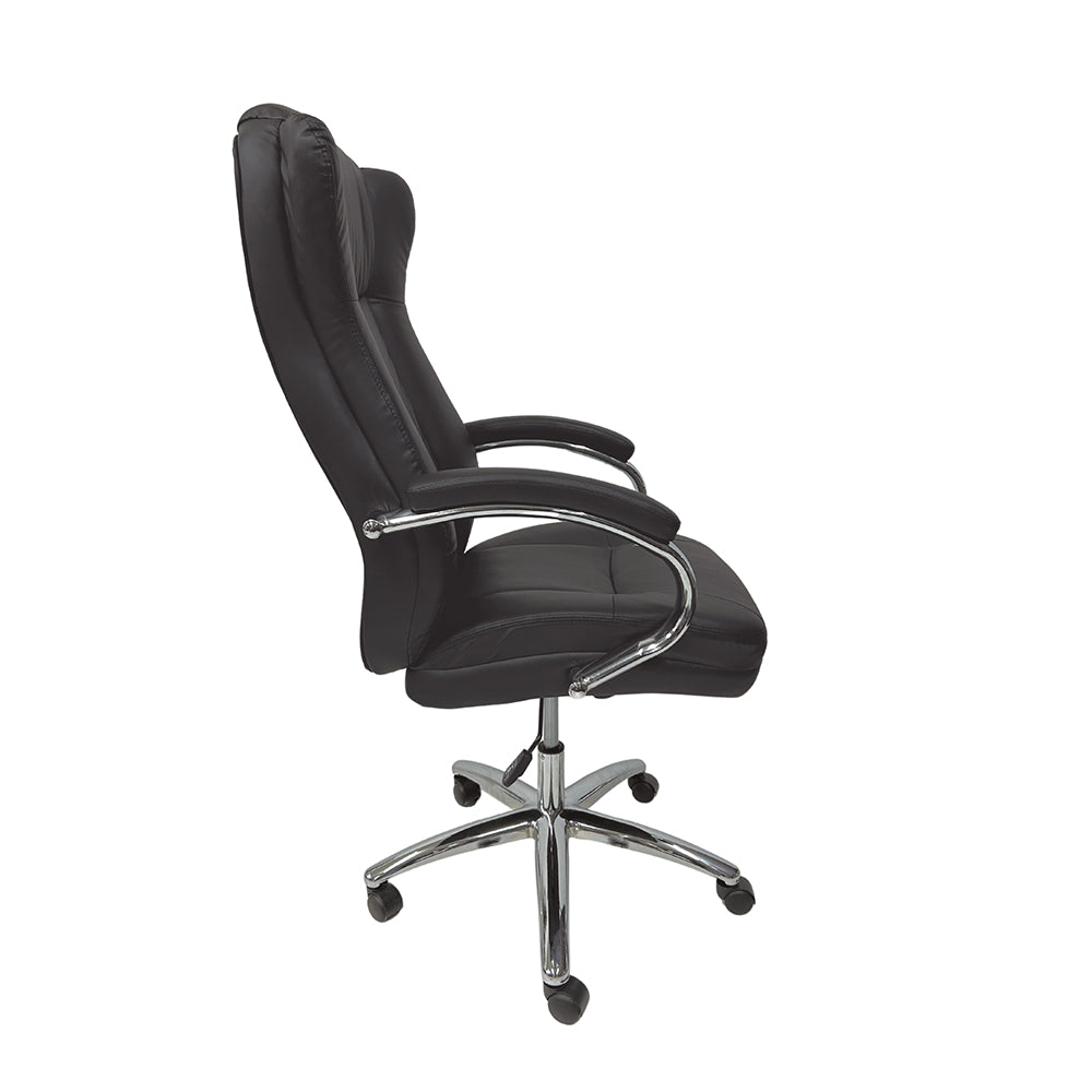 Cadeira de escritório presidente com estofado em PU e base cromada W80 - GRP Comercial