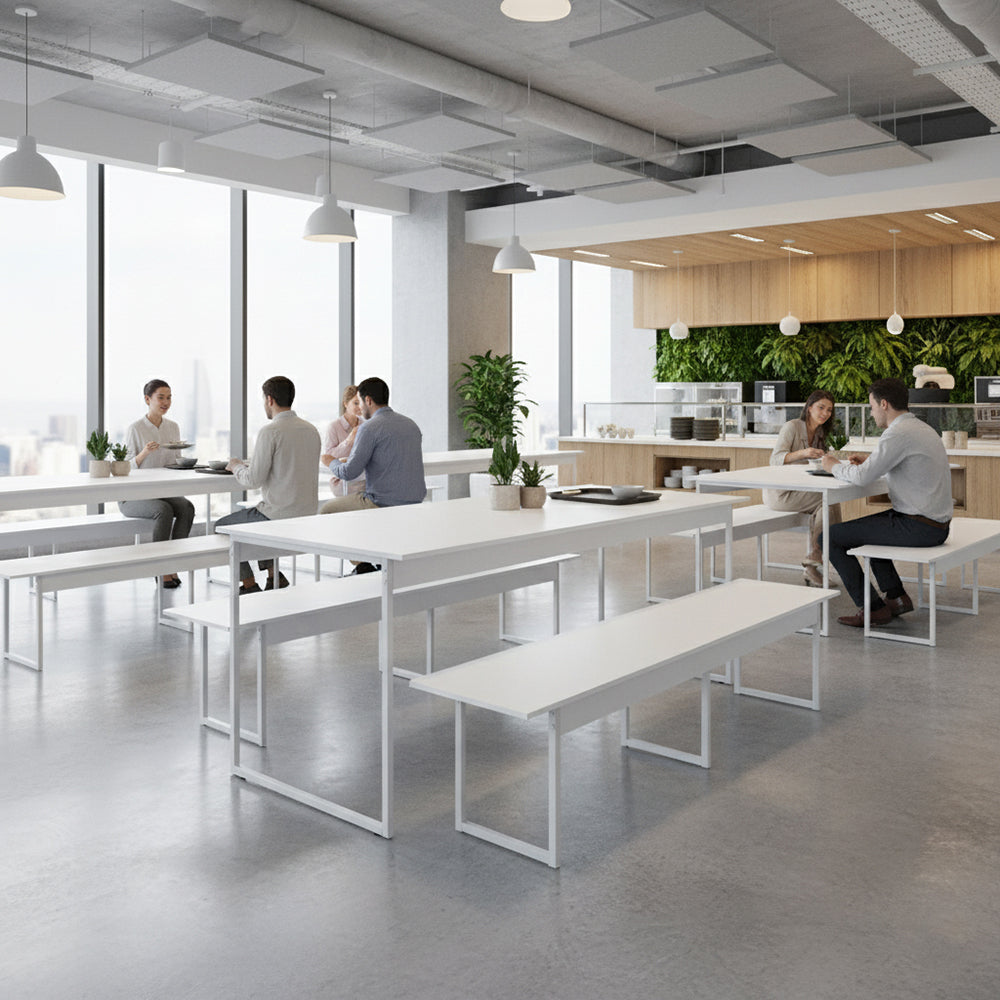 Mesa para Refeitório 6 Lugares c/2 Bancos 3 Lug. em MDF com Estrutura Metálica 180L x 72P