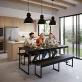 Mesa para Refeitório 6 Lugares c/2 Bancos 3 Lug. em MDF com Estrutura Metálica 180L x 72P