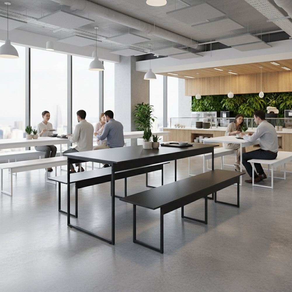 Mesa para Refeitório 6 Lugares c/2 Bancos 3 Lug. em MDF com Estrutura Metálica 180L x 72P