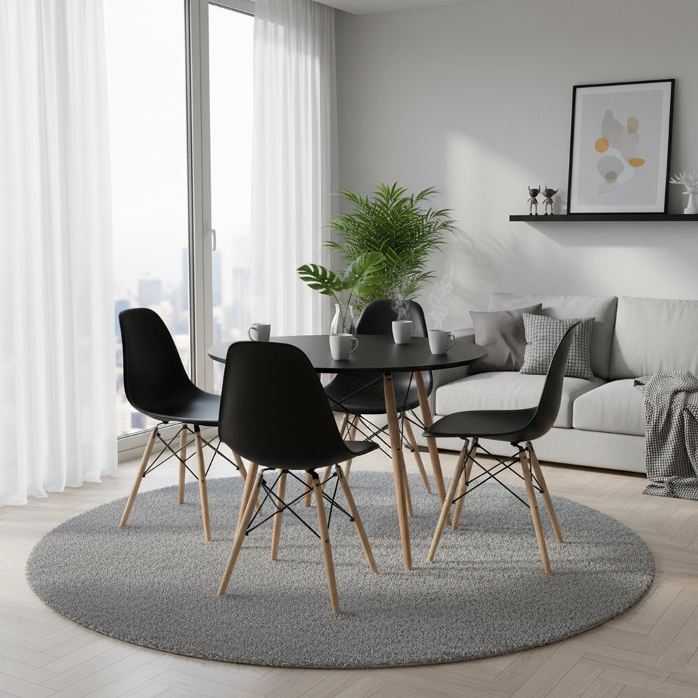 Kit com 1 Mesa e 4 Cadeiras Fixas Spezia em polipropileno com base em madeira