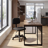 Kit Promocional  Mesa de Escritório 140cm Pé Metálico castanho tannat com preto SM Prime - 76Ax140Lx70P + Cadeira de Escritório secretária giratória 258 em tecido preto sem braço - Toscana