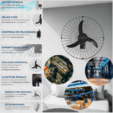 Ventilador de Parede  60CM BIVOLT 147W Preto - Otmo