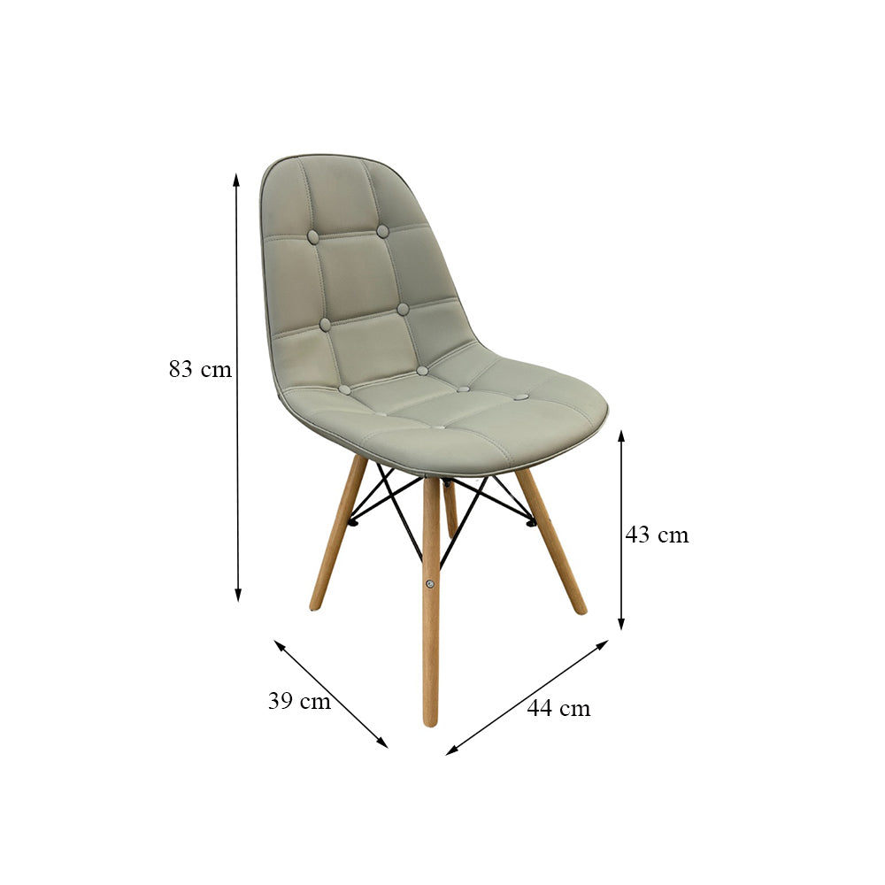 Cadeira fixa Botonê com estofado em PU e base de madeira, design elegante para salas de jantar e escritórios.