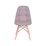 Cadeira fixa Botonê com estofado em PU e base de madeira, design elegante para salas de jantar e escritórios.